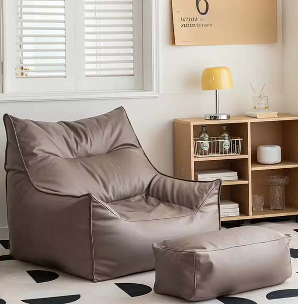 The Monarch Leather Bean Bag Sofa with Footstool