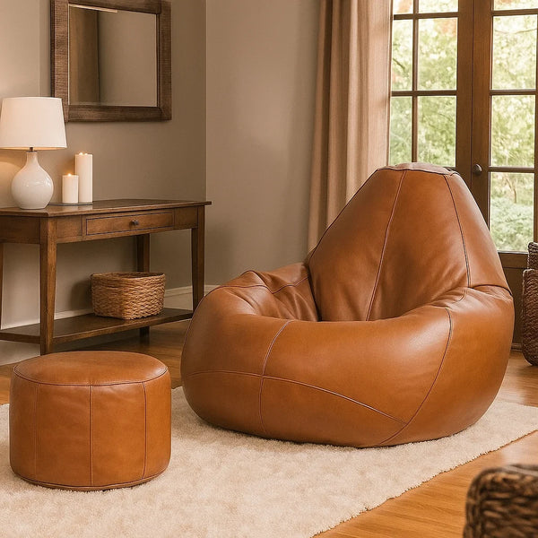 Set of Leather Cone Bean Bag with Stool