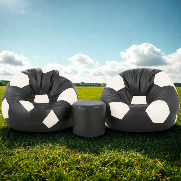 Set of Two Football Bean Bags and Stool  - Leatherite