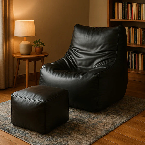 Executive Leather Bean Bag Sofa with Stool