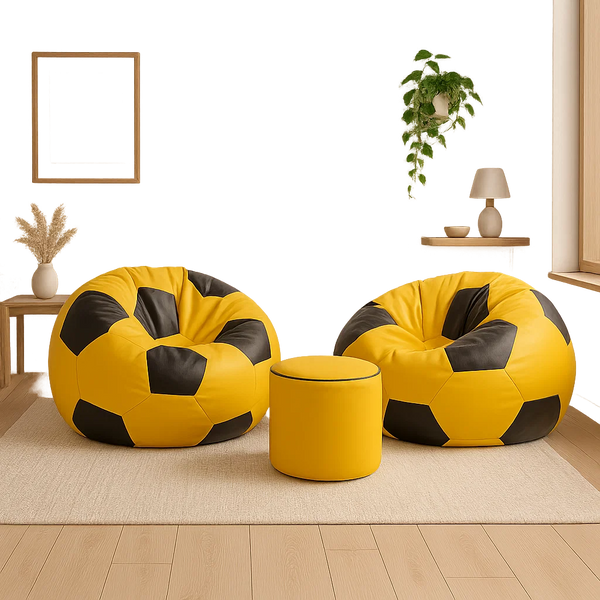 Set of Two Football Bean Bags and Stool