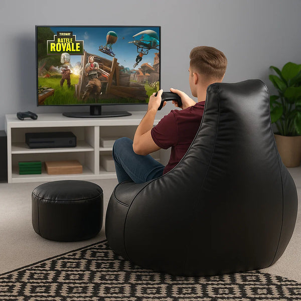 Elite Gaming Leather Bean-Bag Sofa with Stool