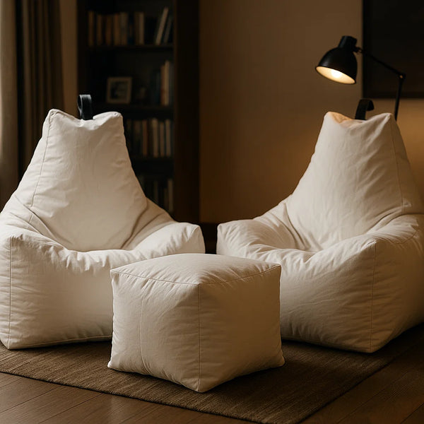 Set of Two Oslo Pastel Bean Bags with One Stool