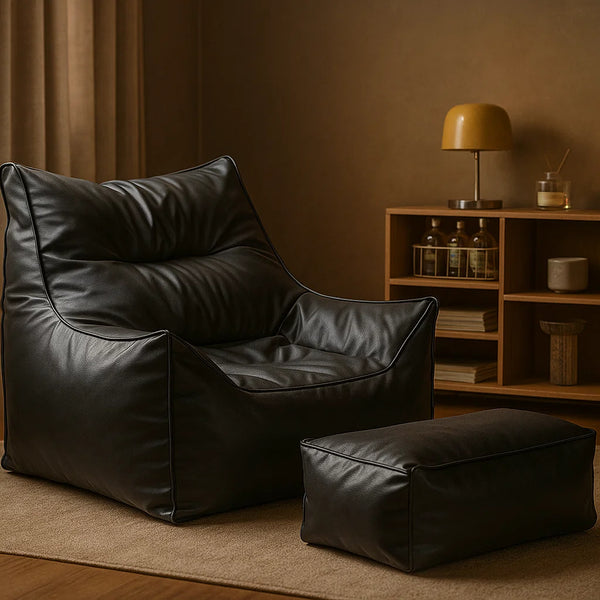 The Monarch Leather Bean Bag Sofa with Footstool