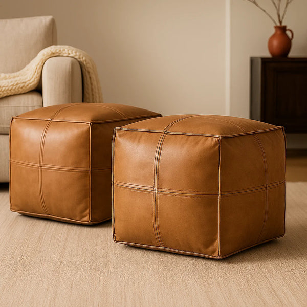 Italian ottoman Leather Pouf