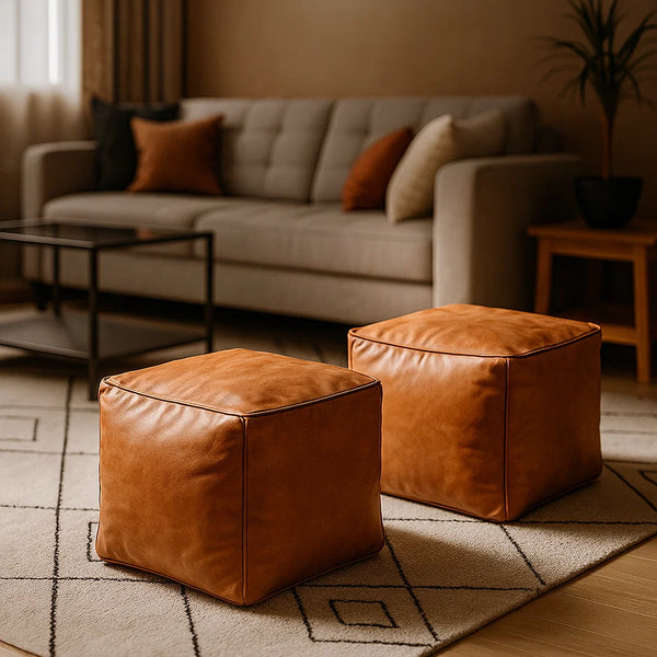 Moroccan ottoman Leather Pouf