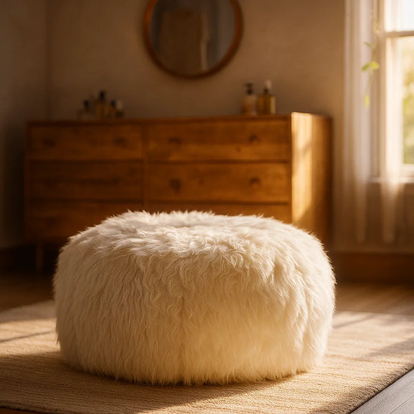 Shaggy Faux Fur Ottoman