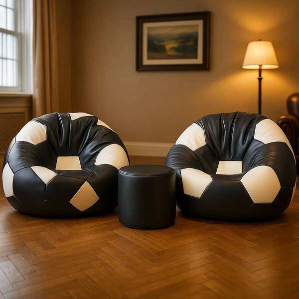Set of Two Football Bean Bags and Stool  - Leatherite