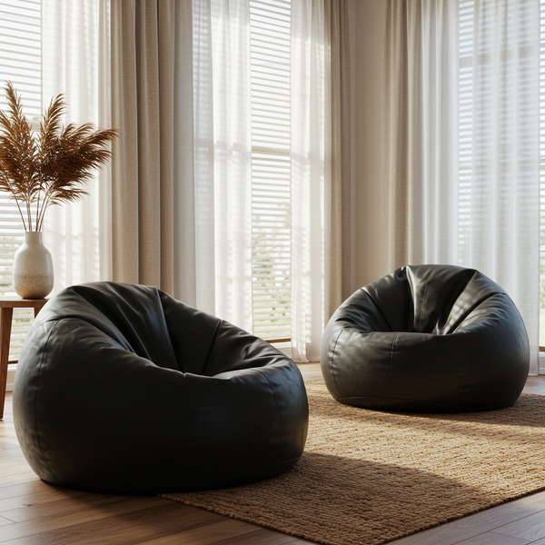 Set of 2 Leather Bean Bags