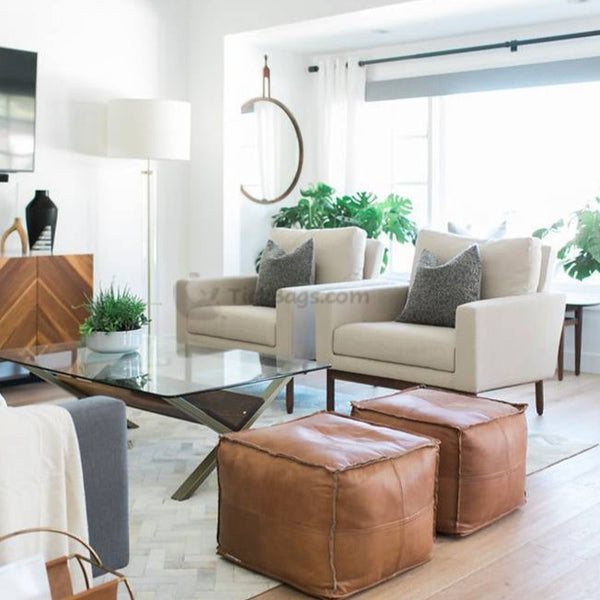 Italian ottoman Leather Pouf