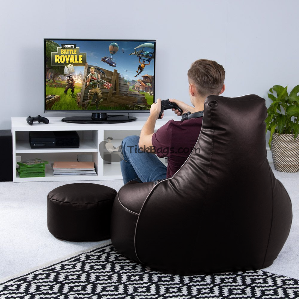 Elite Gaming Leather Bean Bag Sofa with Stool
