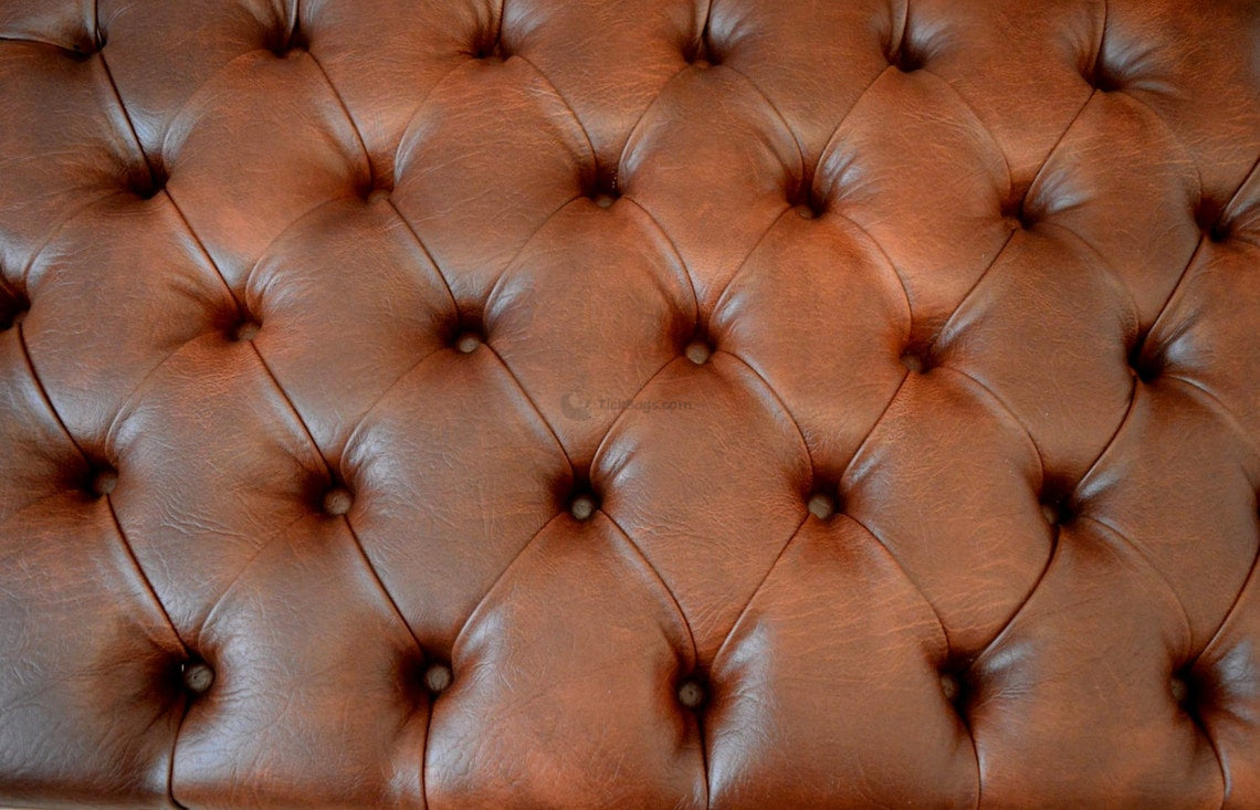 Chesterfield Premium Chestnut Faux Leather British Ottoman