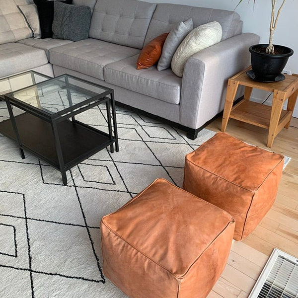 Moroccan ottoman Leather Pouf