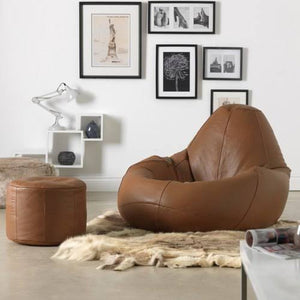 Open image in slideshow, Set of Leather Cone Bean Bag with Stool
