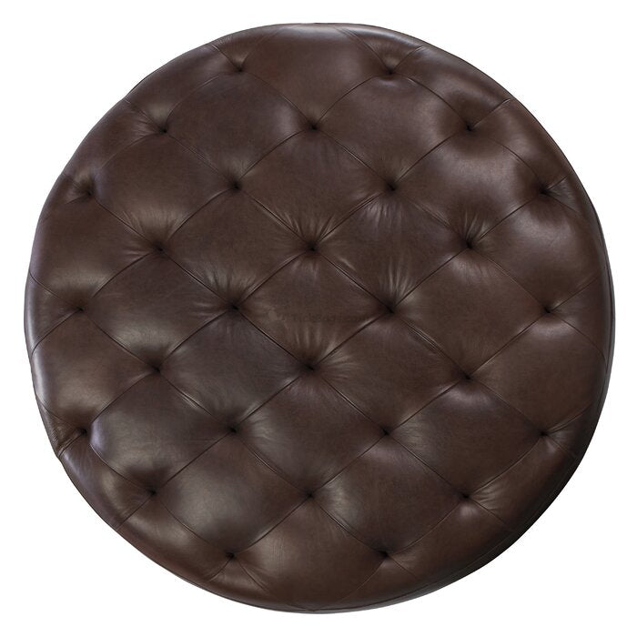 Leather Tufted Round Cocktail Ottoman